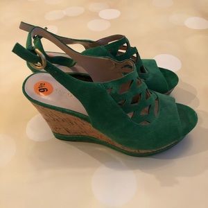 Green Faux Suede Wedges